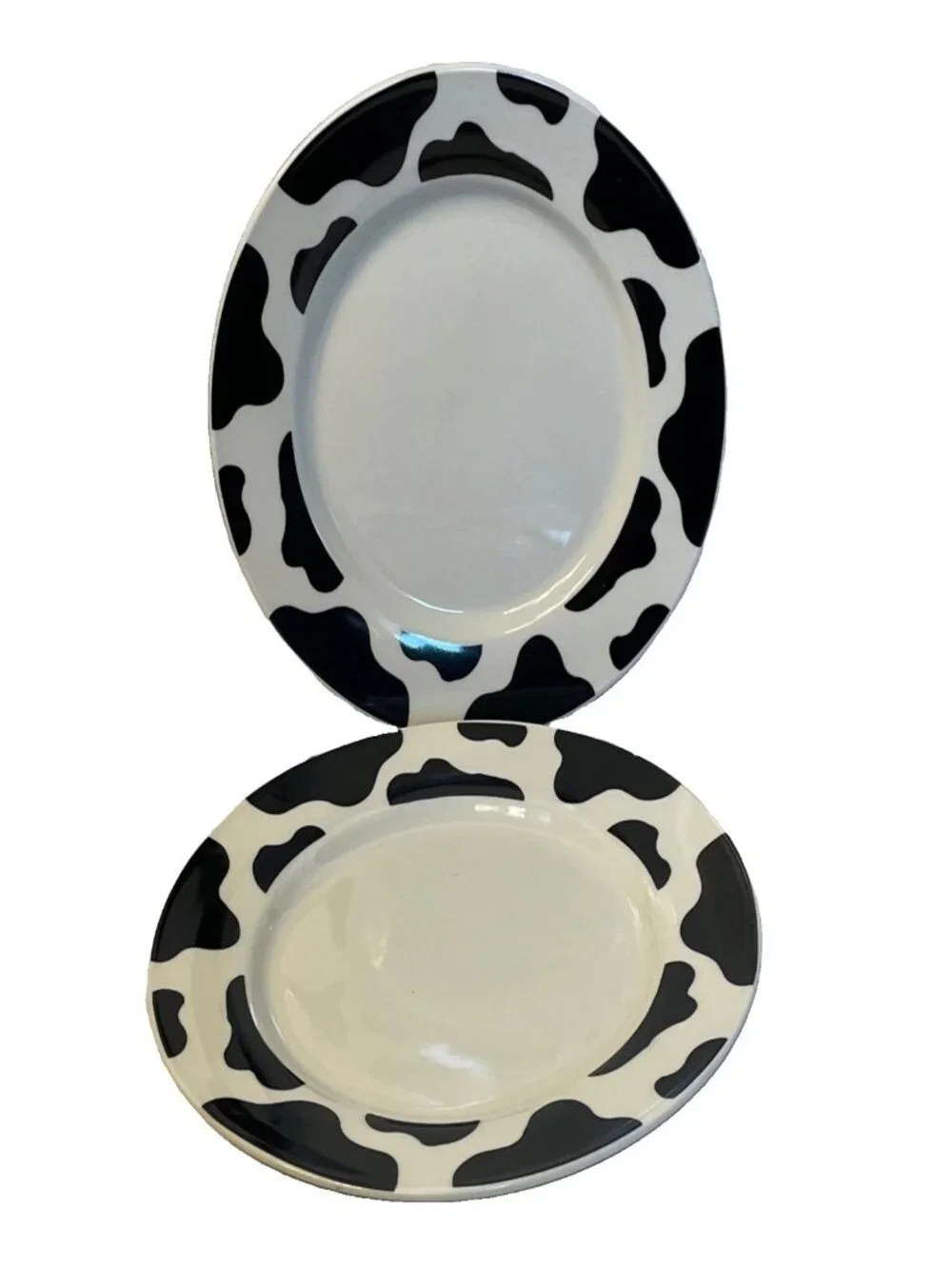 Vintage Cow Print Salad Dessert Plates Set of 2 Black White Stoneware 7.5